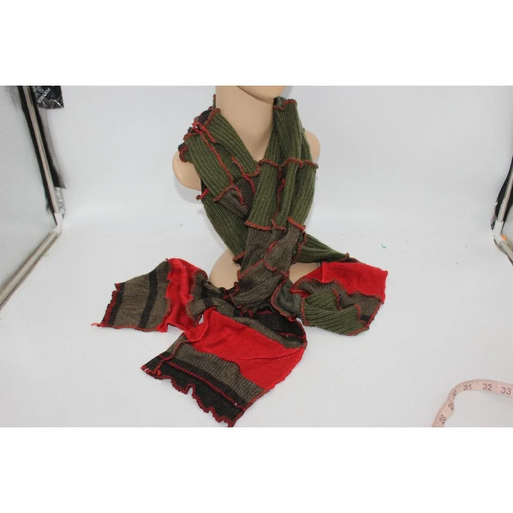 Scarf Upcycled Red Brown Green Sweaters Winter Wedding Aprx 9' Long Handmade